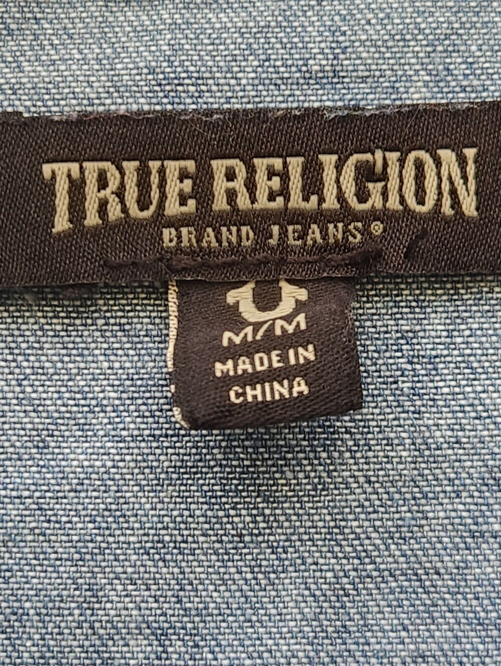 TRUE RELIGION Women’s Oversized Cropped Shirt Medium Blue Jacket - Picture 2 of 7